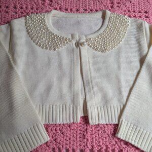 Sweet Toddler Cardigan with Pearl Collar - Made in Brazil - Size 3